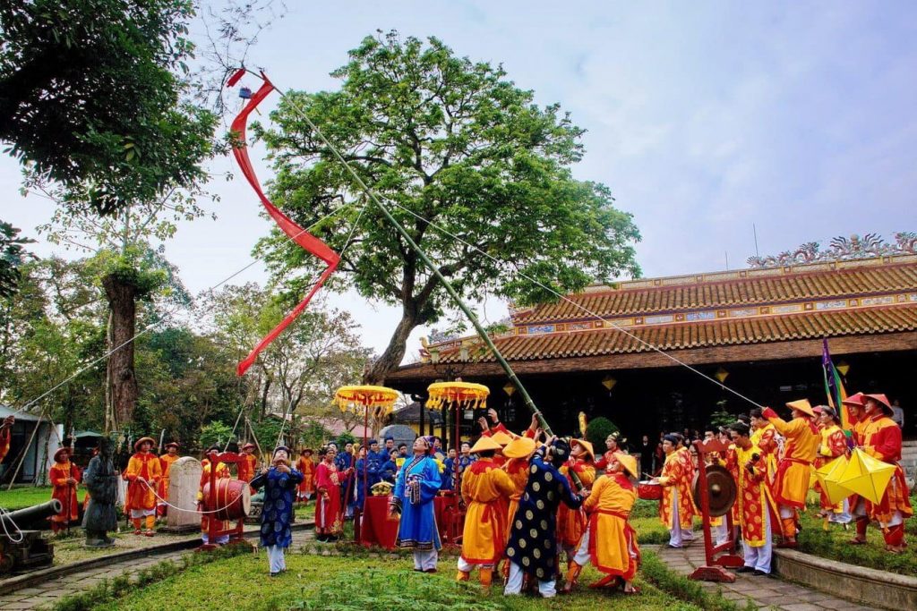 Pole erecting ceremony in Hue Festival City of Vietnam
